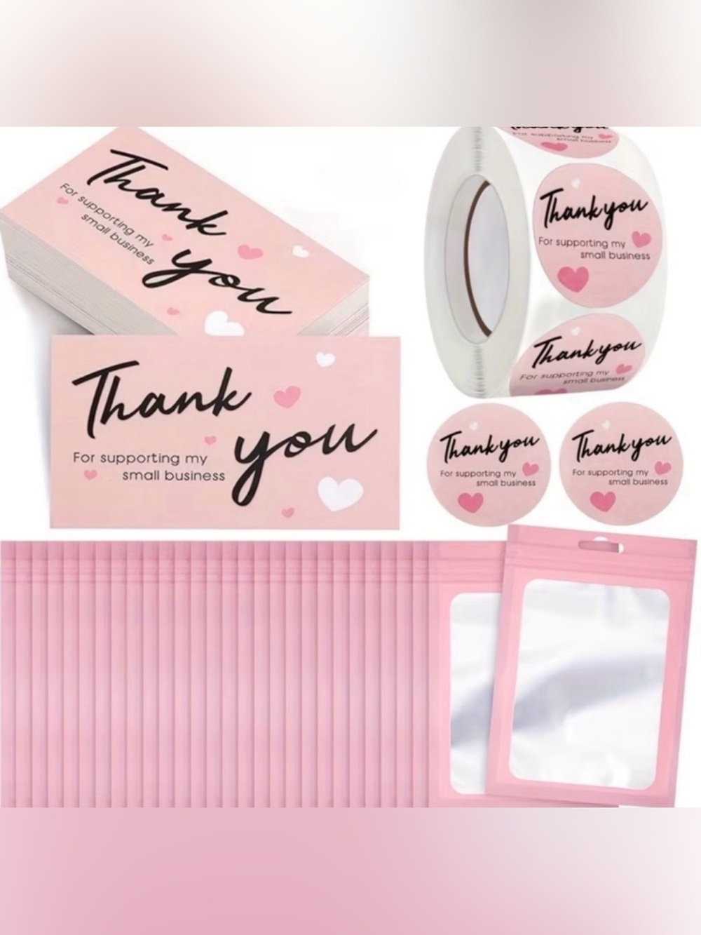 550 + Pink Thank You Sticker & Pink Mailing Bag Set - For Small Business